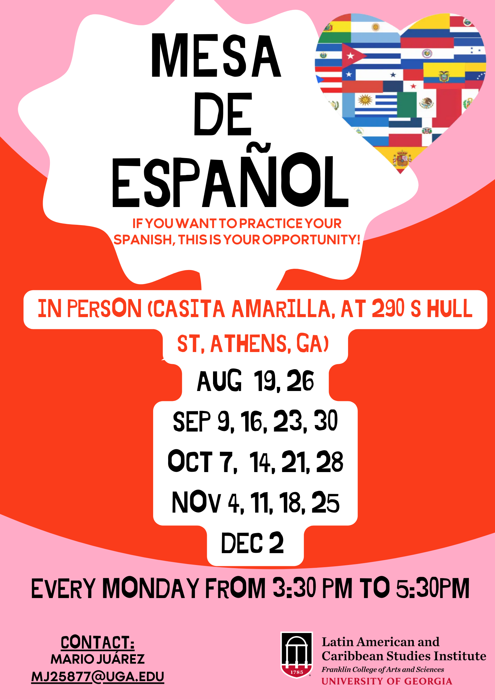 Mesa de Español Fall 2024 Dates- Information Flyer